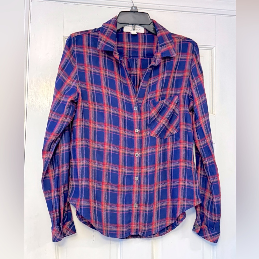 Anthropologie Cloth & Stone Navy and Red Plaid Button Down‎ Shirt